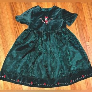 Disney Store Girls Minnie Mouse Party Dress Green Velvet Size 4T Embroidered 3-4